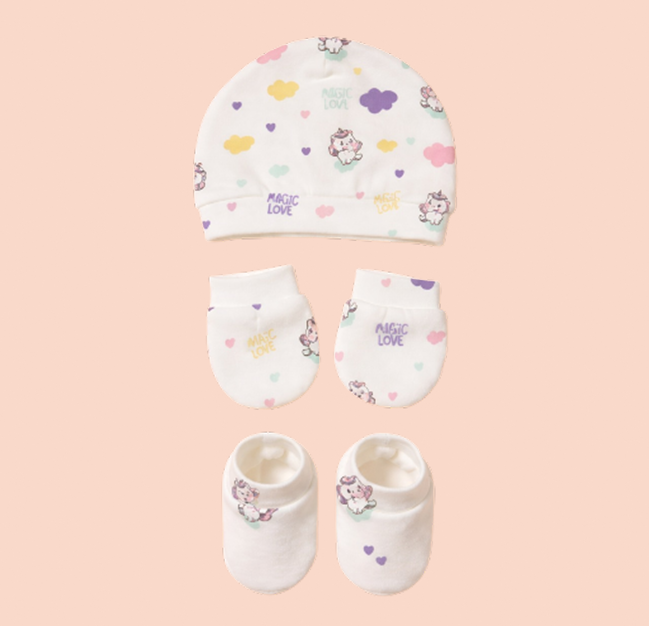 Ribbed Muslin Cotton | Caps mittens and Booties | Baby Unicorn