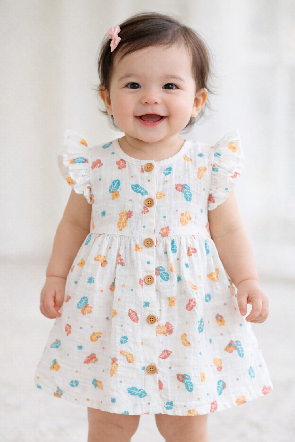 Frilled Sleeve | Front button | Muslin cotton frock