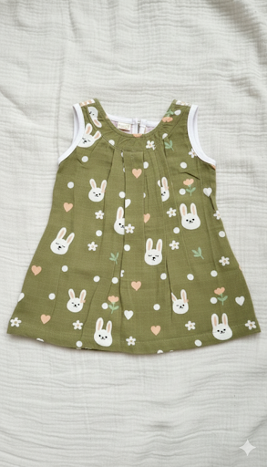 CHEST CUT FRILLED | Muslin Cotton Dress | Back Button Frock