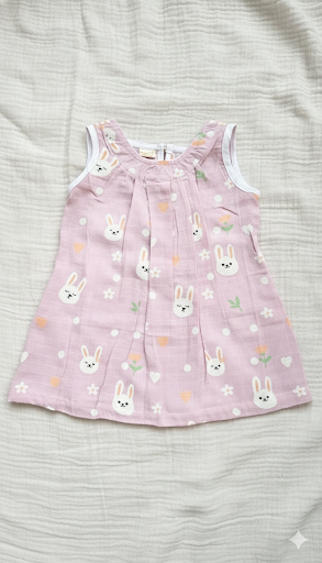 CHEST CUT FRILLED | Muslin Cotton Dress | Back Button Frock