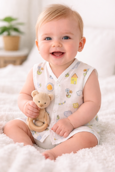 100% Muslin Cotton Button Jabla / Sleeveless Shirt