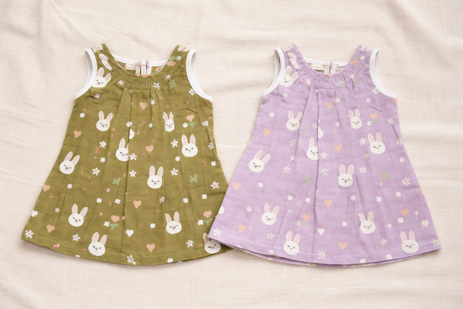 Skin friendly Muslin cotton | Bunny print Frock with matching Cap and booties