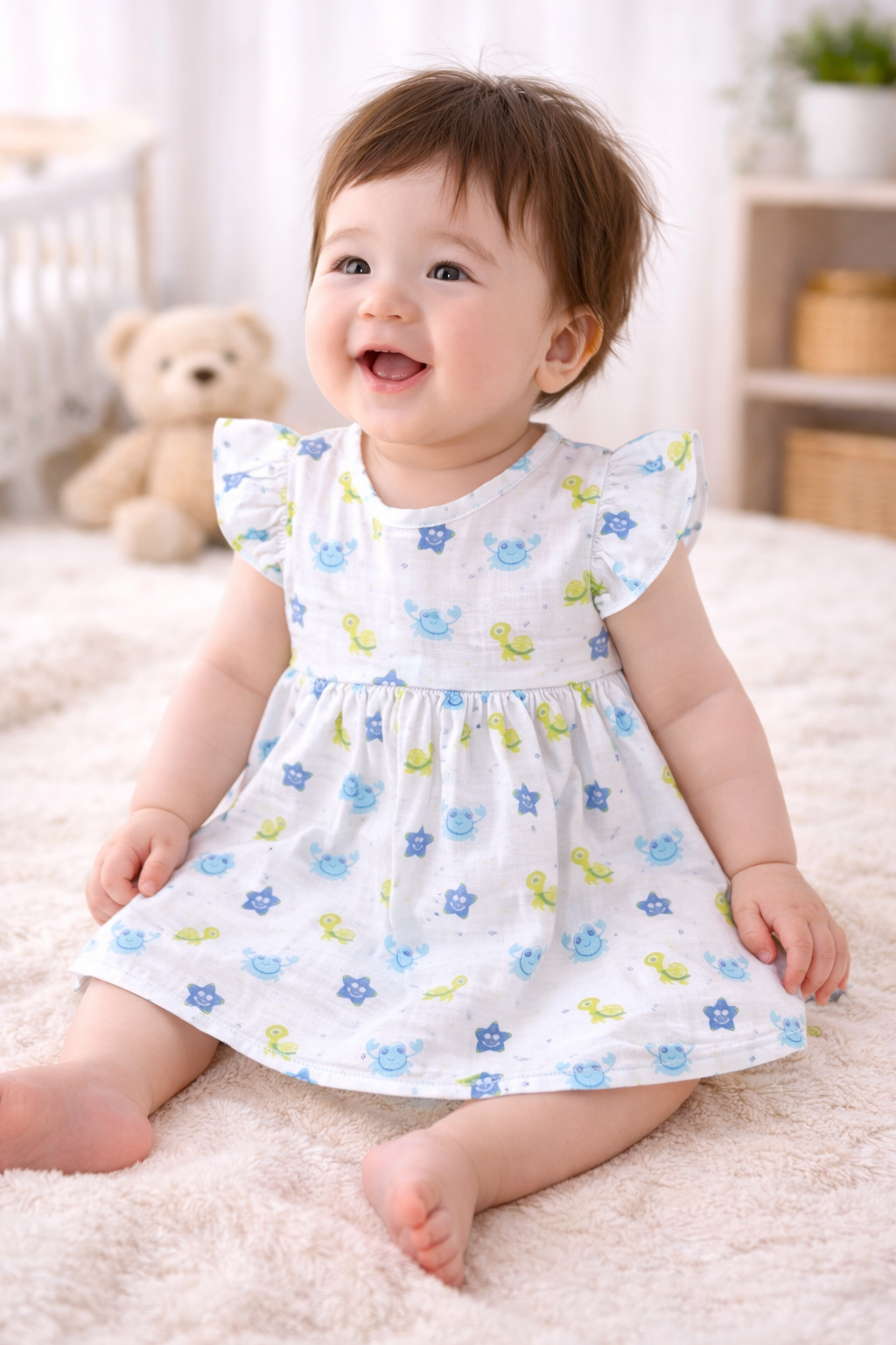 Single Back Button weist frilled | Muslin Cotton Frock