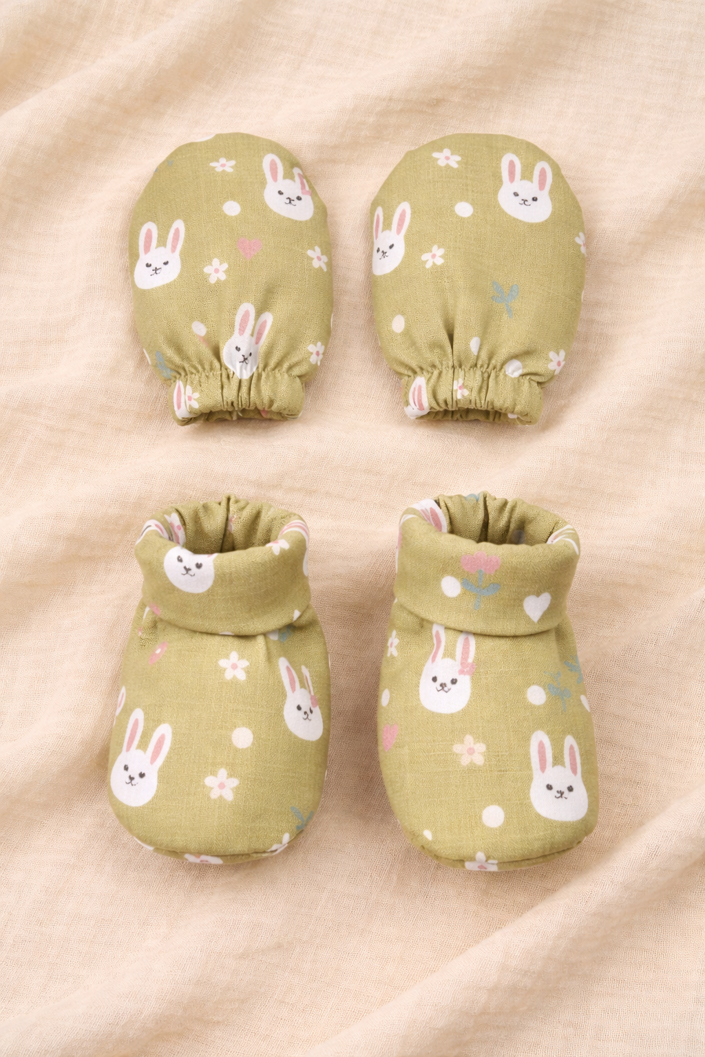 Skin friendly Muslin cotton | Bunny print Frock with matching Cap and booties