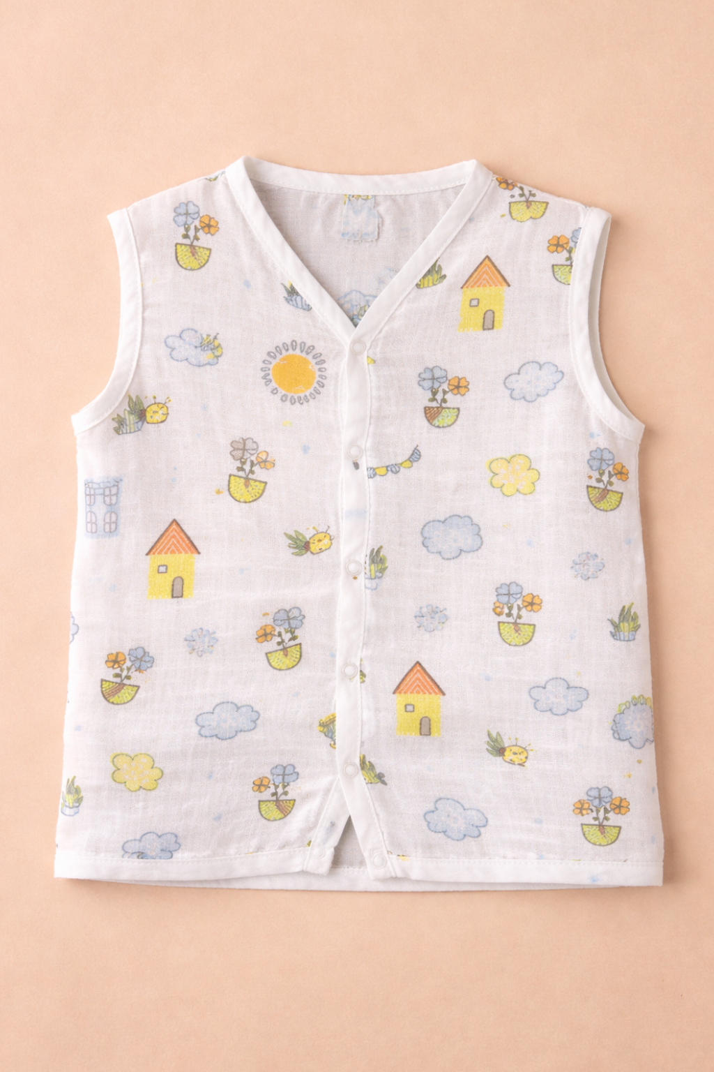 100% Muslin Cotton Button Jabla / Sleeveless Shirt