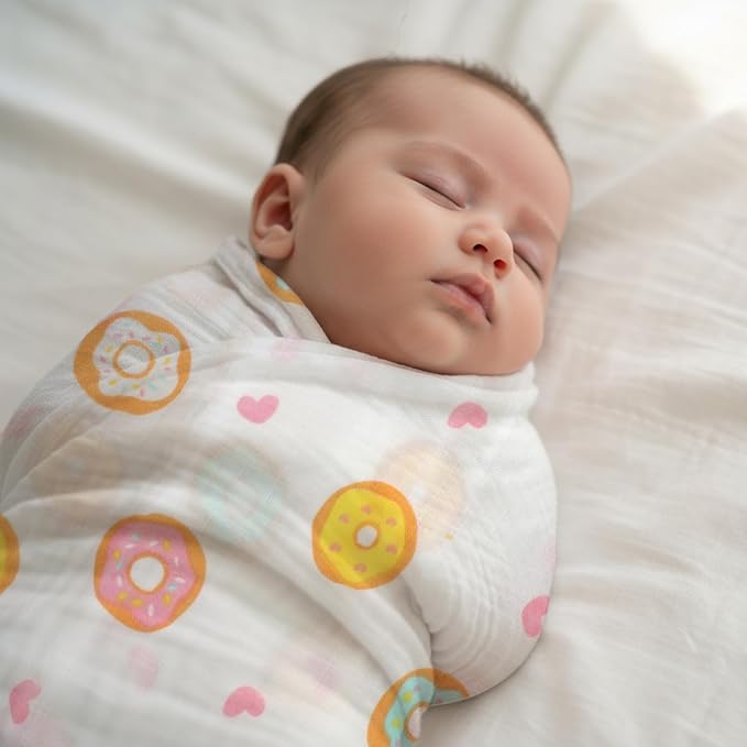 100% Organic  MUSLIN COTTON | SWADLE WRAP | Sweet Donut | 100L x 100W cm