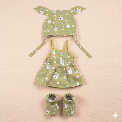 Dyed Color Tie Knot Frock with Cap and Booties - COMBO
