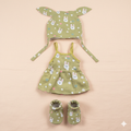 Dyed Color Tie Knot Frock with Cap and Booties - COMBO