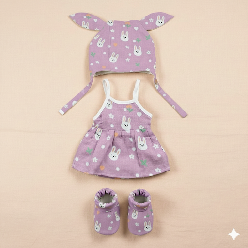 Dyed Color Tie Knot Frock with Cap and Booties - COMBO