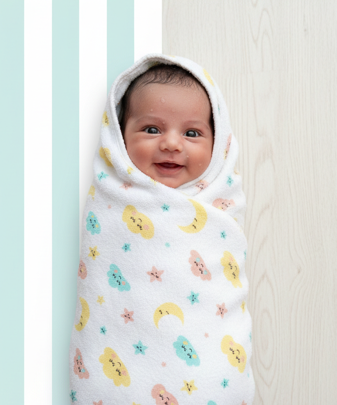 100% Muslin Cotton baby Hooded Towel | Highly Absorbent | Single
