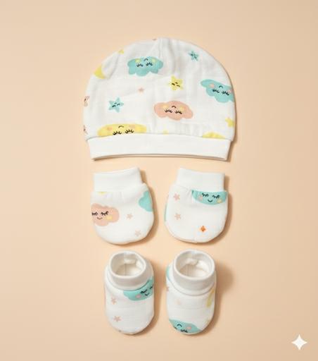 Ribbed Muslin Cotton | Caps mittens and Booties | Cloud Nine