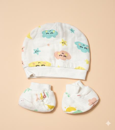Ribbed Muslin Cotton | Cap and botties | Cloud Nine